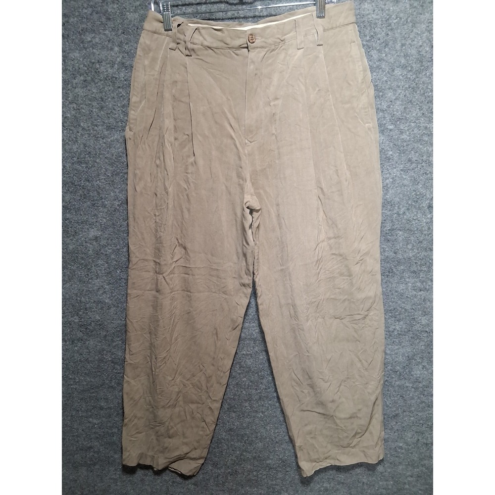 Baracuta Mens 34 Pure Silk Pleated Dress Pants Trousers Tan Casual